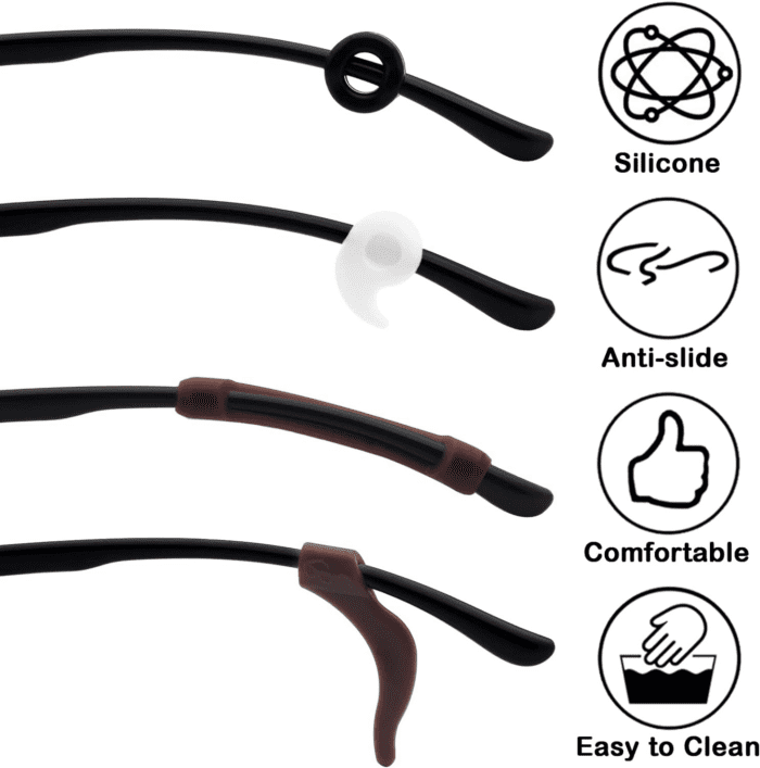 12 Pairs Eyeglasses Retainers Silicone Glasses Temple Holders Anti-Slip Protectors Comfort Eyewear Spectacle Stay Put Glasses Stoppers for Sport, Study(4 Variety Designs in Black, Clear, Brown) - Image 2