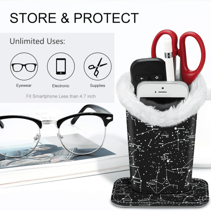 Plush Lined Eyeglasses Holder with Magnetic Base- Premium Vegan Leather Glasses Stand Case - Image 5