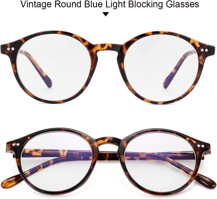 Blue Light Glasses for Men Women, Vintage round Frame Computer Eyeglasses - Image 3