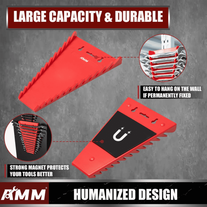 4 Pack Magnetic Wrench Organizer, 48-Slot Magnetic Wrench Holder for Tool Box Drawer Chest&Wall Mounted, SAE(1/4" - 1-1/16") and Metric(6Mm-24Mm) - Image 2