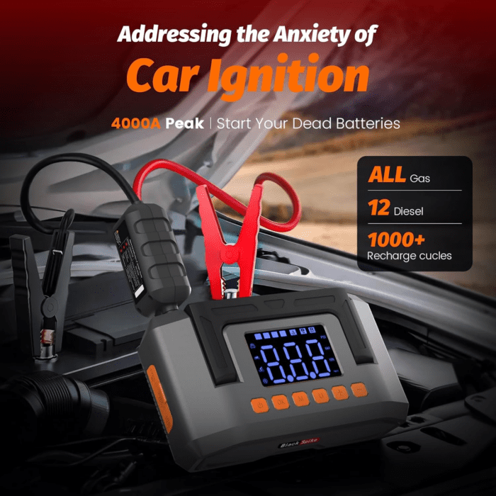 Portable Car Jump Starter with Air Compressor, 26800Mah Portable Jump Starter Battery Pack with Dual Type-C Ports, Jump Booster Box with 3.7" LCD Display, Lights, Jump Cable - Image 5