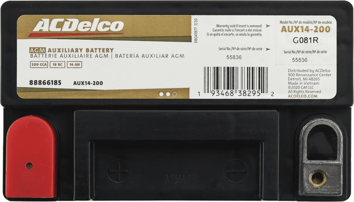 Gold AUX14-200 (88866185) 36 Month Warranty Auxiliary AGM 200 CCA Battery - Image 4