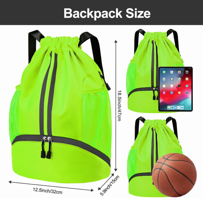 Sports Drawstring Backpack - String Swim Gym Bag with Shoes Compartment and Wet Proof Pocket for Women&Men (Green) - Image 6