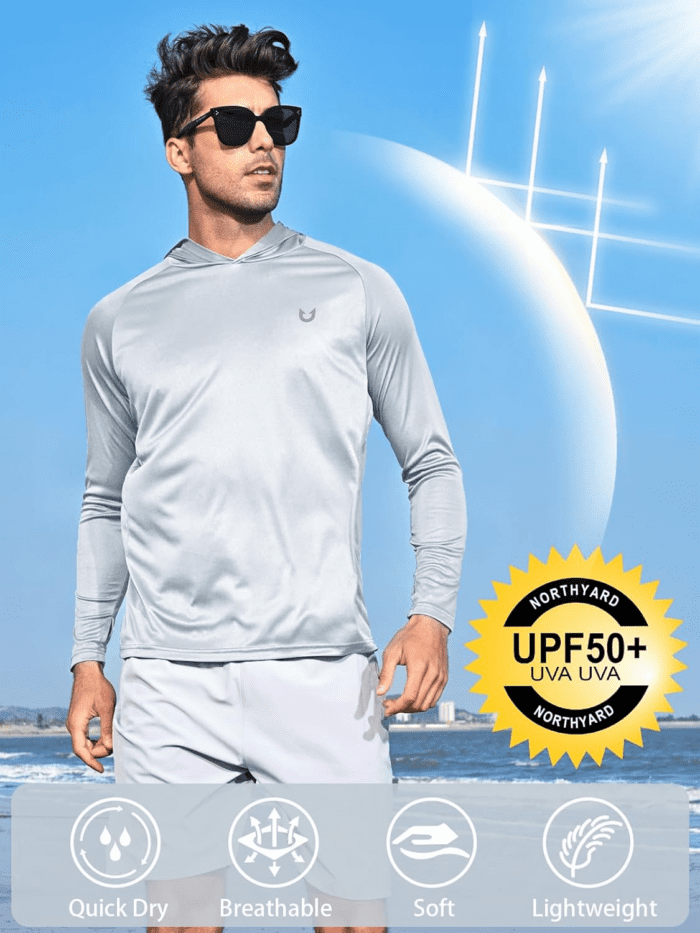 Men'S UPF 50+ Hoodie Shirts Rash Guard Long Sleeve Sun Protection SPF Fishing Shirt UV for Athletic Running Swim - Image 2