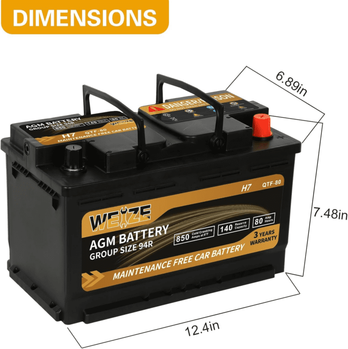 Platinum AGM Battery BCI Group 94R - 12V 80Ah H7 Size 94R Automotive Battery, 140RC, 850CCA, 36 Months Warranty - Image 2