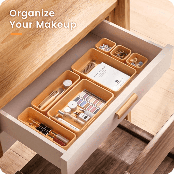 【42Pcs】【Orange】 Tool Box Organizer Tray Divider Set, Desk Drawer Organizer, Garage Organization and Storage Toolbox Accessories for Rolling Tool Chest Cart Cabinet Work Bench Small Parts - Image 3