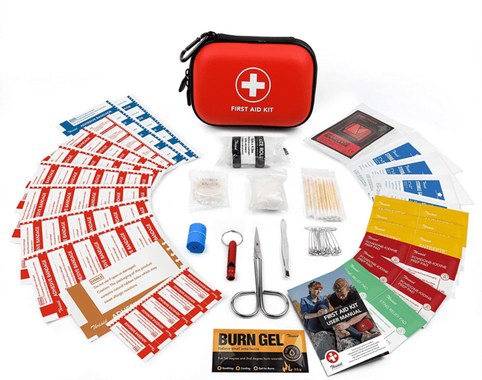 Mini First Aid Kit, 100 Pieces Water-Resistant Hard Shell Small Case - Perfect for Travel, Outdoor, Home, Office, Camping, Hiking, Car (Red) - Image 3