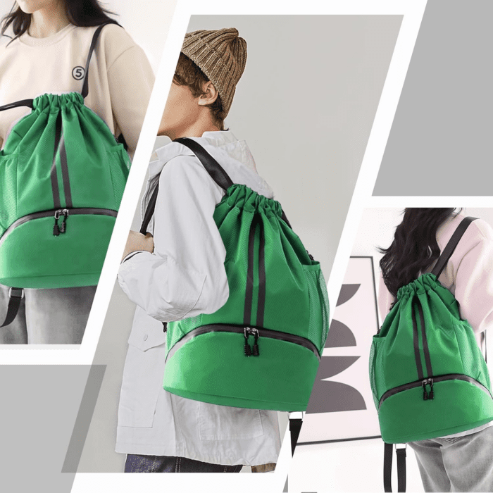 Sports Drawstring Backpack - String Swim Gym Bag with Shoes Compartment and Wet Proof Pocket for Women/Men (Dark Green) - Image 8