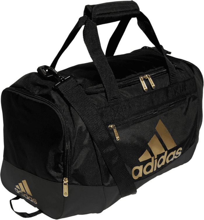 Unisex Adult Defender 4.0 Duffel, Durable Athletic Sports Gym Travel Bag for Men and Women, Black/Gold Metallic, Small (38 L)