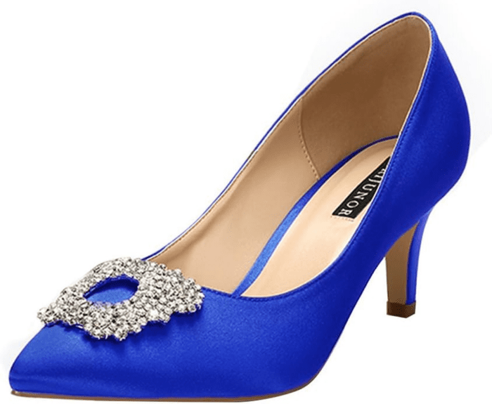 Women'S Pumps Low Heel Rhinestone Brooch Satin Evening Dress Wedding Shoes