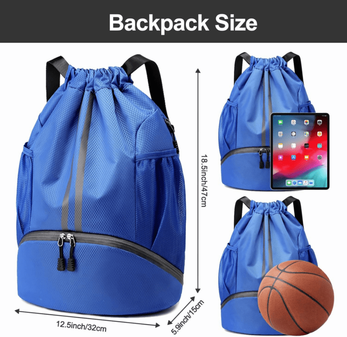 Sports Drawstring Backpack - String Swim Gym Bag with Shoes Compartment and Wet Proof Pocket for Women&Men - Image 6