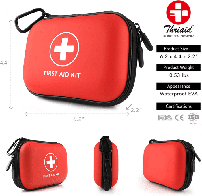 Mini First Aid Kit, 100 Pieces Water-Resistant Hard Shell Small Case - Perfect for Travel, Outdoor, Home, Office, Camping, Hiking, Car (Red) - Image 2