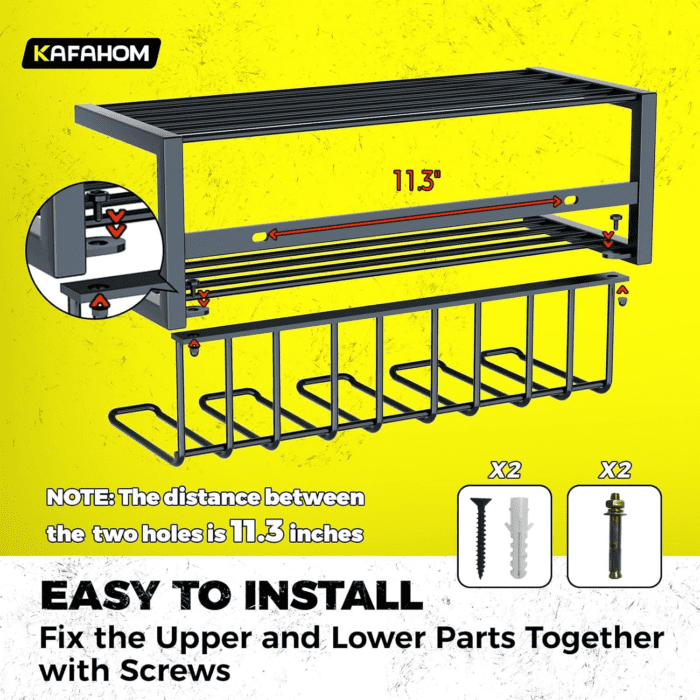 Power Tool Organizer Wall Mounted, Tool Organizers and Storage Rack for Garage Organization, Heavy Duty Drill Holder, 3 Layers Floating Tool Shelf with 4 Drill Holders - Image 3