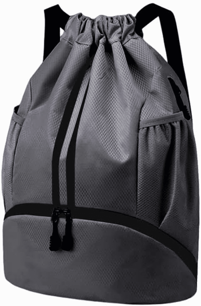 Sports Drawstring Backpack - String Swim Gym Bag with Shoes Compartment and Wet Proof Pocket for Women/Men (Dark Grey)