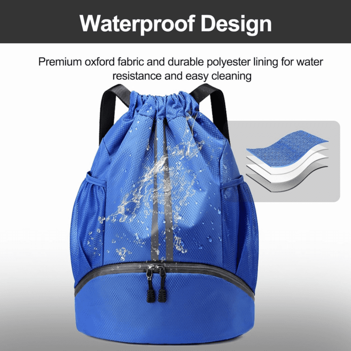 Sports Drawstring Backpack - String Swim Gym Bag with Shoes Compartment and Wet Proof Pocket for Women&Men - Image 4