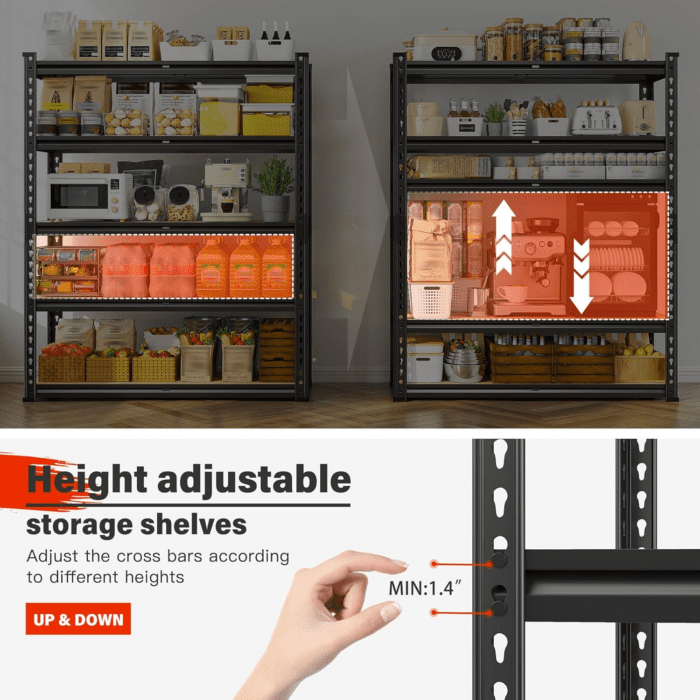 72" Garage Shelving Heavy Duty Storage Shelves 2000LBS Garage Shelves 5 Tier Metal Storage Shelving Unit Adjustable Garage Storage Shelves for Craft Warehouse Pantry Basement 72''*35.5''*11.8'' - Image 7