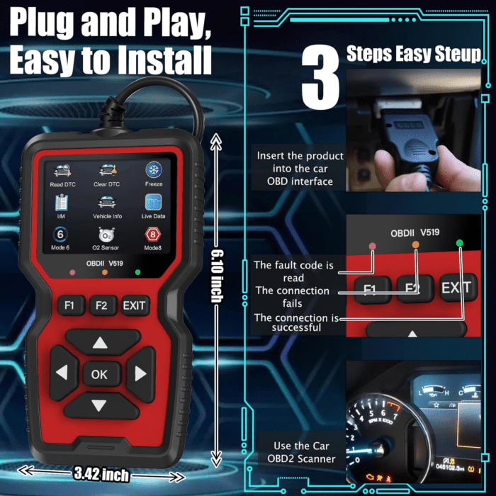 OBD2 Scanner Diagnostic Tool, Check Engine Code Reader OBD2 Scanner with Reset, Mode 6, Mode 8 & I/M Readiness, Auto Check Engine Light Car Diagnostic Scan Tool for All OBDII Car since 1996 - Image 4