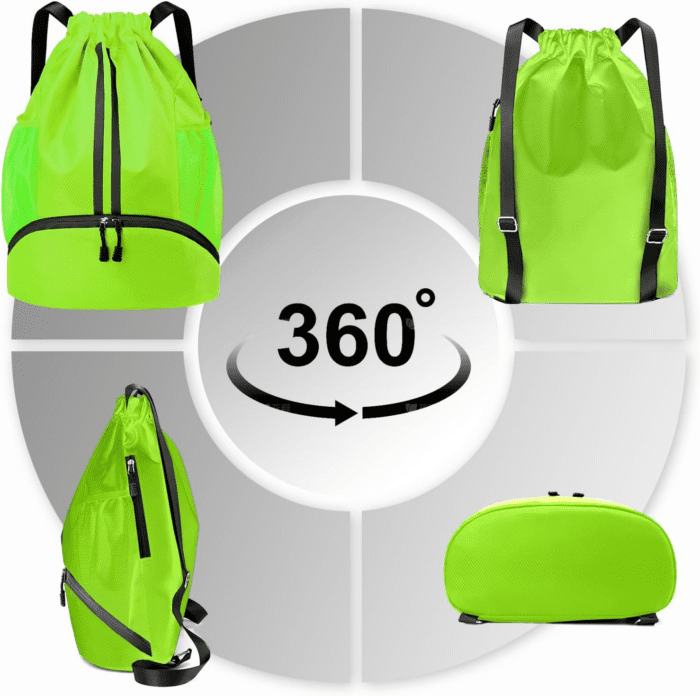 Sports Drawstring Backpack - String Swim Gym Bag with Shoes Compartment and Wet Proof Pocket for Women&Men (Green) - Image 7