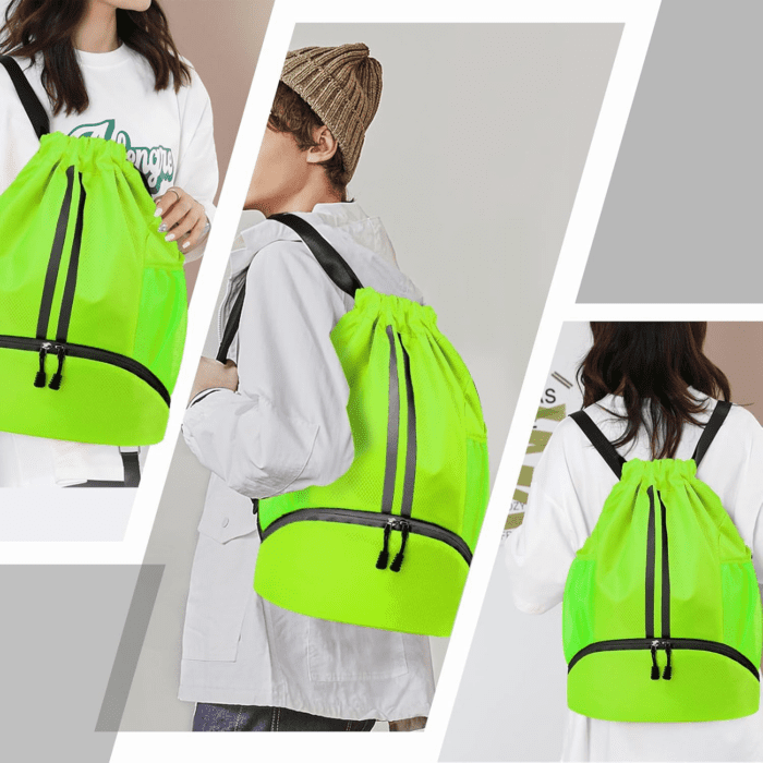 Sports Drawstring Backpack - String Swim Gym Bag with Shoes Compartment and Wet Proof Pocket for Women&Men (Green) - Image 8