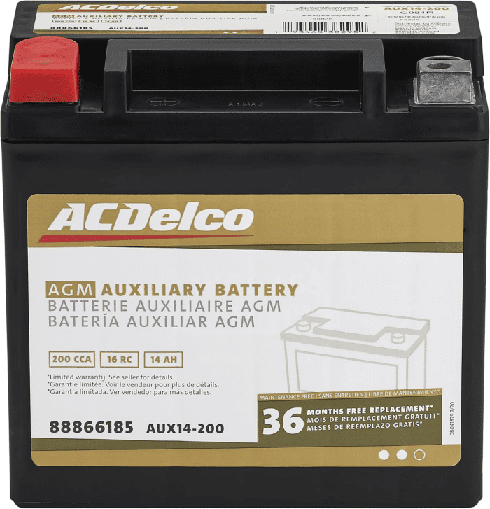 Gold AUX14-200 (88866185) 36 Month Warranty Auxiliary AGM 200 CCA Battery