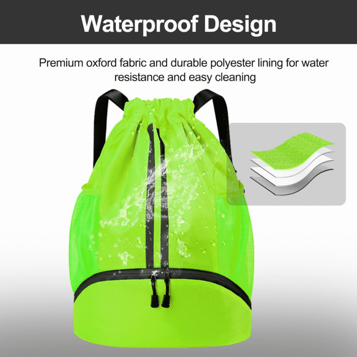 Sports Drawstring Backpack - String Swim Gym Bag with Shoes Compartment and Wet Proof Pocket for Women&Men (Green) - Image 3