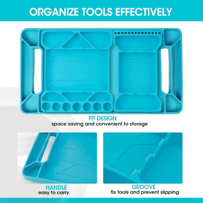 Flexible Tool Tray, Silicone Tool Holder for Mechanics Storage, Heat and Chemical Resistant Tool Organizer for Automotive, Industry and Household(3Pack Blue) - Image 6