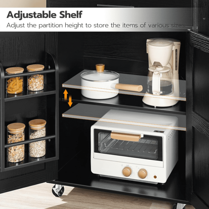 Kitchen Island with Power Outlet, Kitchen Storage Island with Large Worktop, Spice Rack and Drawer, Rolling Kitchen Cart on Wheels, for Kitchen and Dining Room, Rustic Brown and Black - Image 8