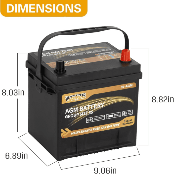 Platinum AGM Battery BCI Group 35 Automotive Battery, 100RC, 650CCA, 36 Months Warranty - Image 2