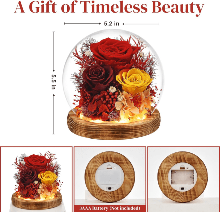 Valentines Day Roses for Her, Women, Mom, Grandma, Preserved Flowers in Glass with LED Light, Forever Flowers Roses for Delivery Prime Gifts for Valentines, Birthday, Mothers Day, Christmas (Red) - Image 9