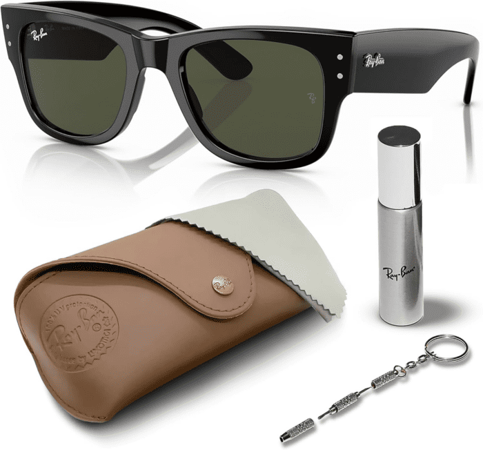 RB0840S MEGA WAYFARER Square Shape Sunglasses with Eyewear Kit Bundle - High Bridge Fit - Square Sunglasses