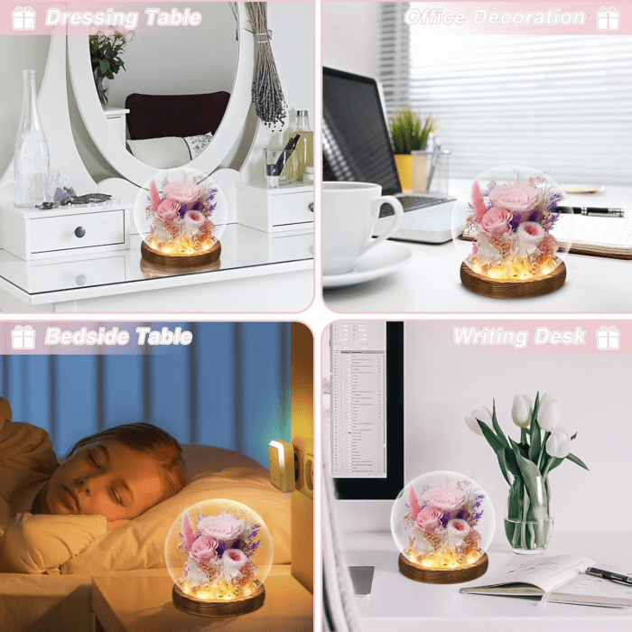 Valentines Day Gifts for Her, Light Pink Forever Real Roses in Glass Dome, Gifts Idea on Anniversary Birthday Mothers Day Christmas for Wife Girlfriend Mom, Flowers for Delivery Prime with LED Light - Image 8