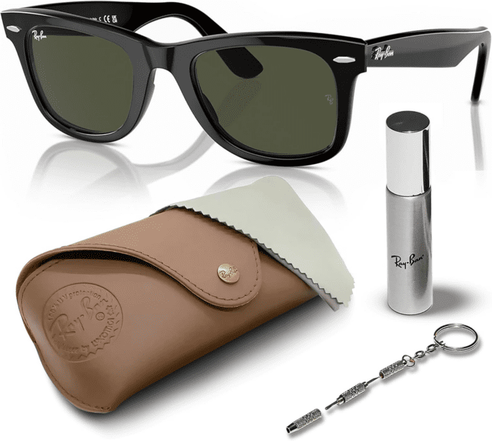 RB2140 Original Wayfarer Classic Square Shape Sunglasses with Eyewear Kit Bundle - High Bridge Fit - Ideal Formal and Casual Wear Square Sunglasses