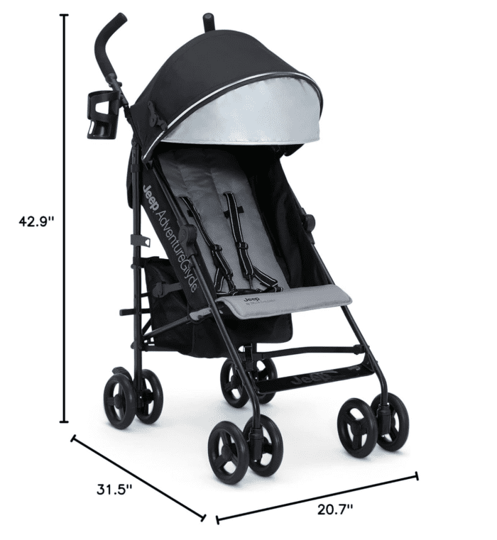 Jeep Adventureglyde Stroller by  - Lightweight Travel Stroller with Smoothest Ride & Compact Fold, 3-Position Recline, Extra Large Storage Basket, Black/Grey - Image 11