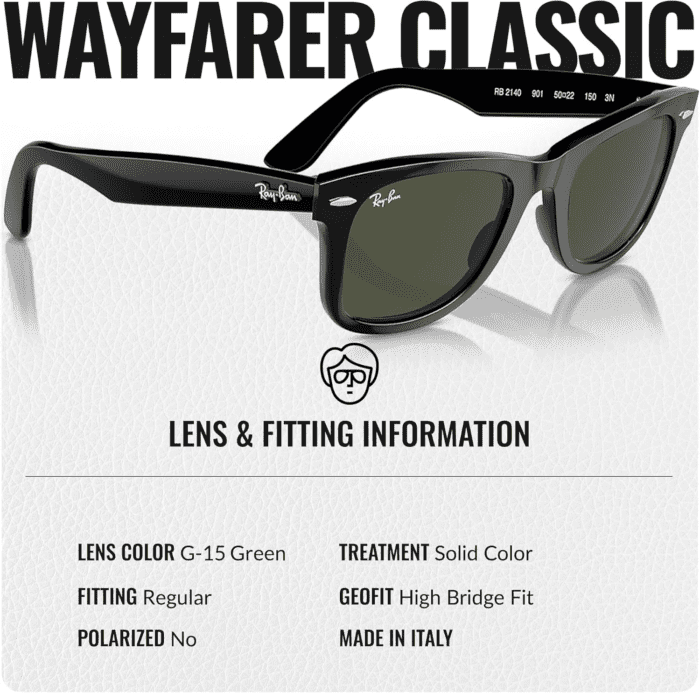 RB2140 Original Wayfarer Classic Square Shape Sunglasses with Eyewear Kit Bundle - High Bridge Fit - Ideal Formal and Casual Wear Square Sunglasses - Image 4